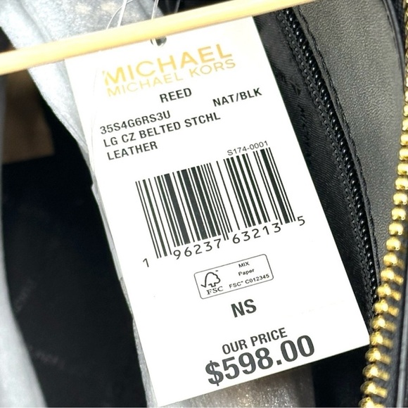 Michael Kors Reed Large Leather Belted Satchel Crossbody Bag Black Snakeskin - Picture 13 of 13